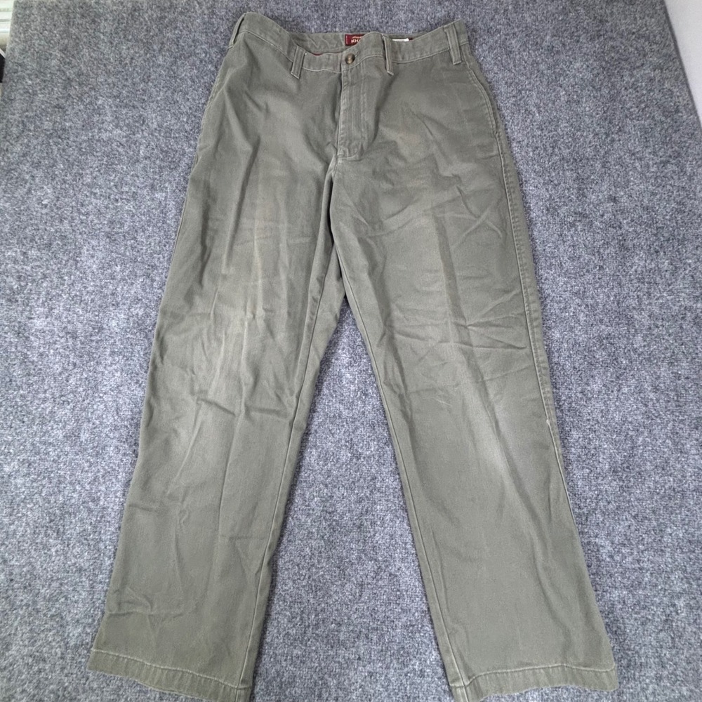 Eddie Bauer Khakis Mens Adjustable Olive Green Straight Leg Chino Pants 36x32